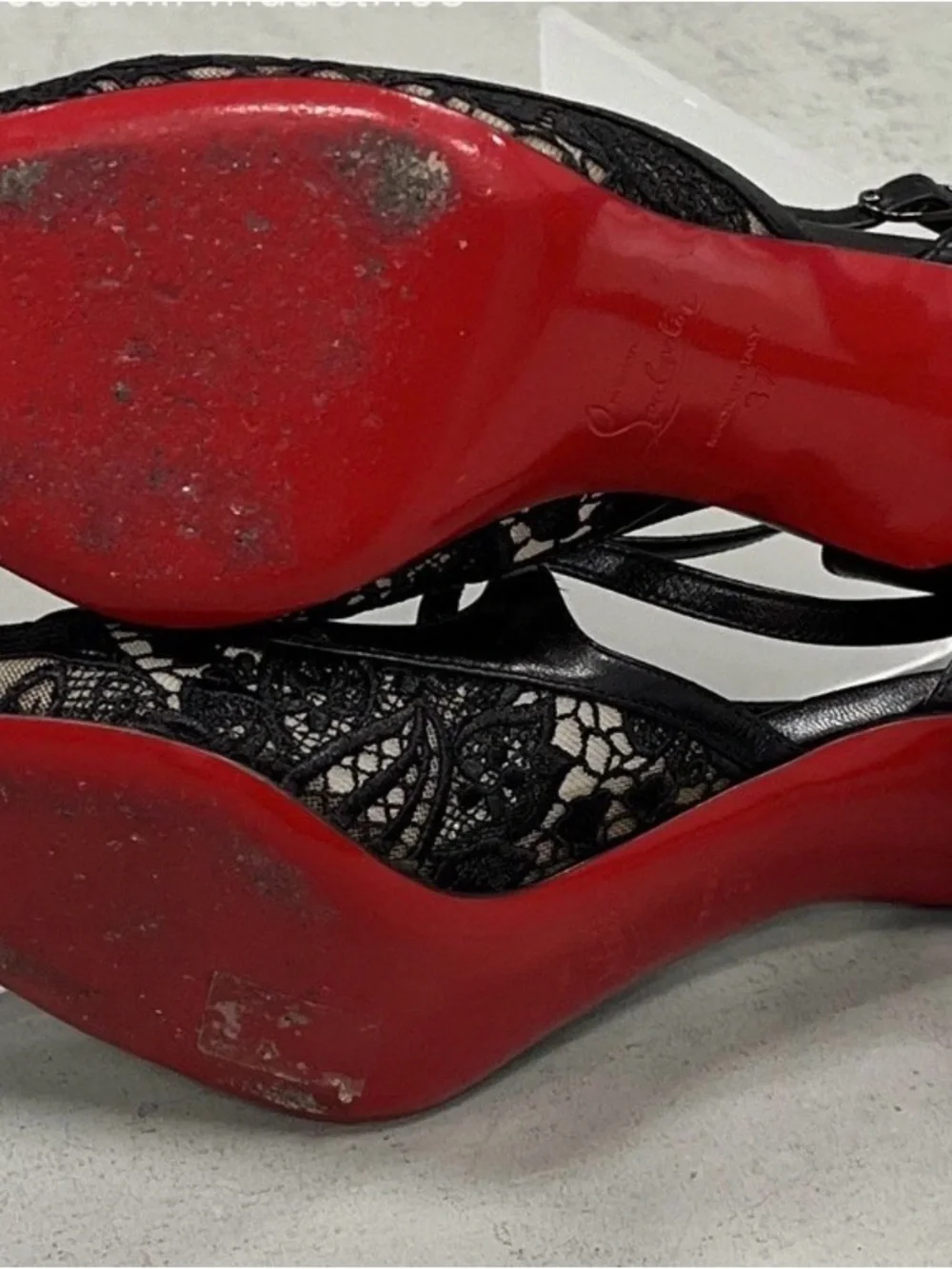 Christian Louboutin Black Lace Pointed-Toe Crisscross Strap Pumps